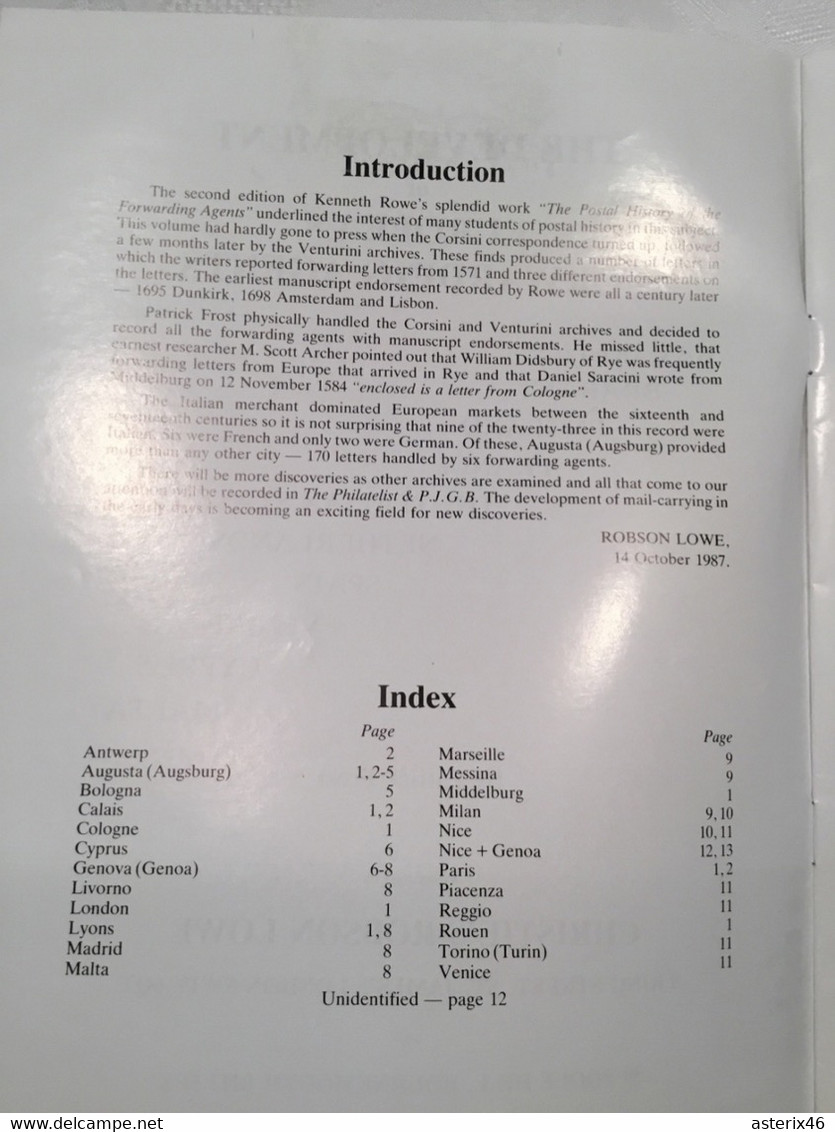 The Development Of European Forwarding Agents Robson Lowe 1987 - Préphilatélie