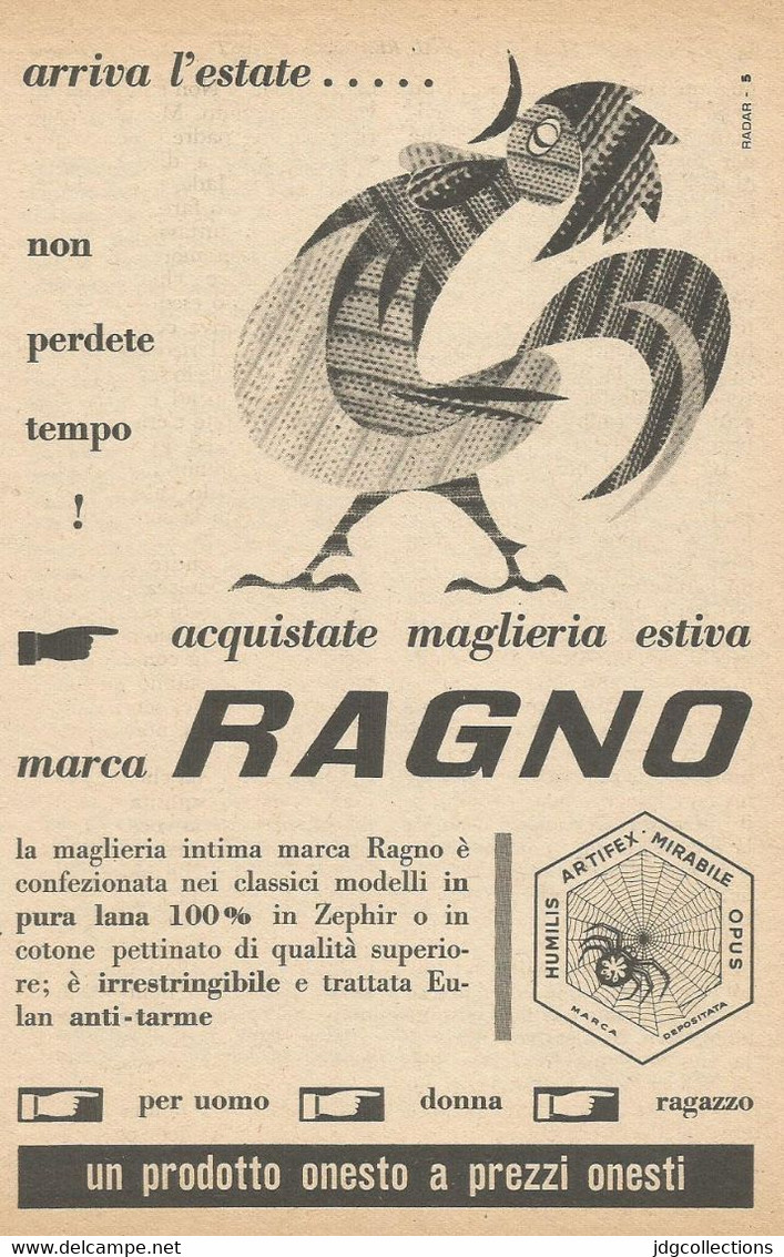 # MAGLIERIA RAGNO 1950s Advert Pubblicità Publicitè Reklame Underclothes Lingerie Ropa Intima Unterkleidung - Leibwäsche
