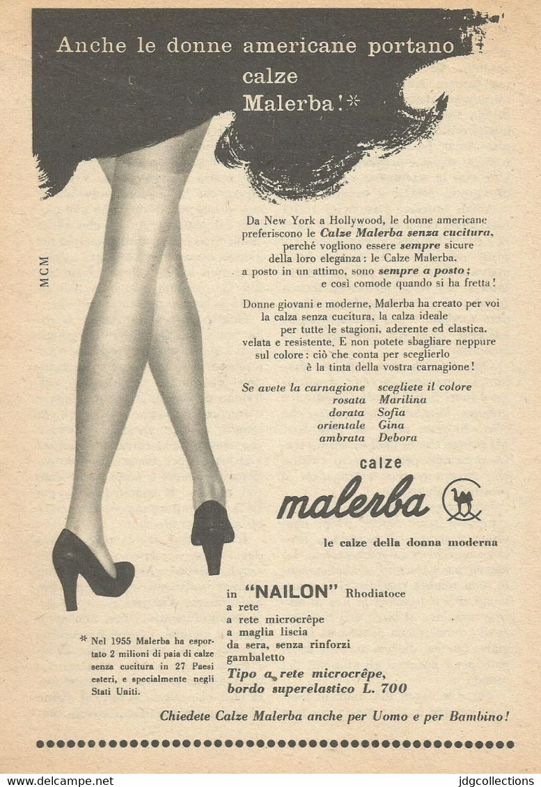 # CALZE MALERBA 1950s TYPE 2 Advert Pubblicità Publicitè Reklame Stockings Bas Medias Strumpfe - Bas