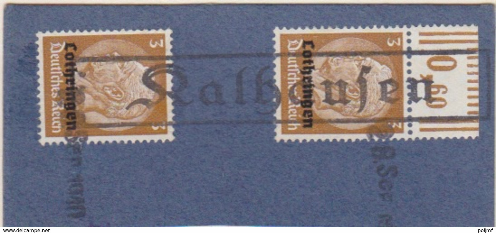 Fragment De Carton De Kalhausen (Tampon 300 Kalhausen 79x13) TP Lothringen 3pf X 2 Le 28 Sep.1940 - Storia Postale