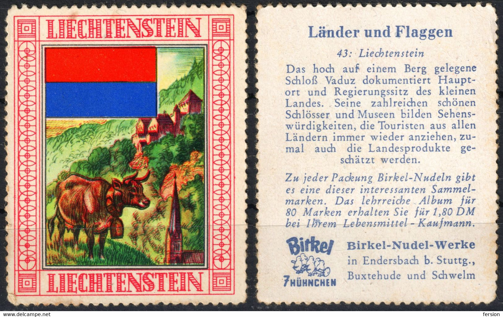 COW Church Lichtenstein Liechtenstein FLAG BIRKEL Noodle Pasta FOOD Industry Label Vignette Cinderella GERMANY Mannheim - Andere & Zonder Classificatie