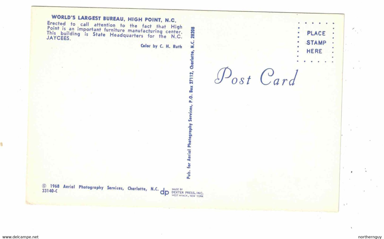 HIGH POINT, North Carolina, USA, The World's Largest BUREAU, 1968 Chrome Postcard - High Point
