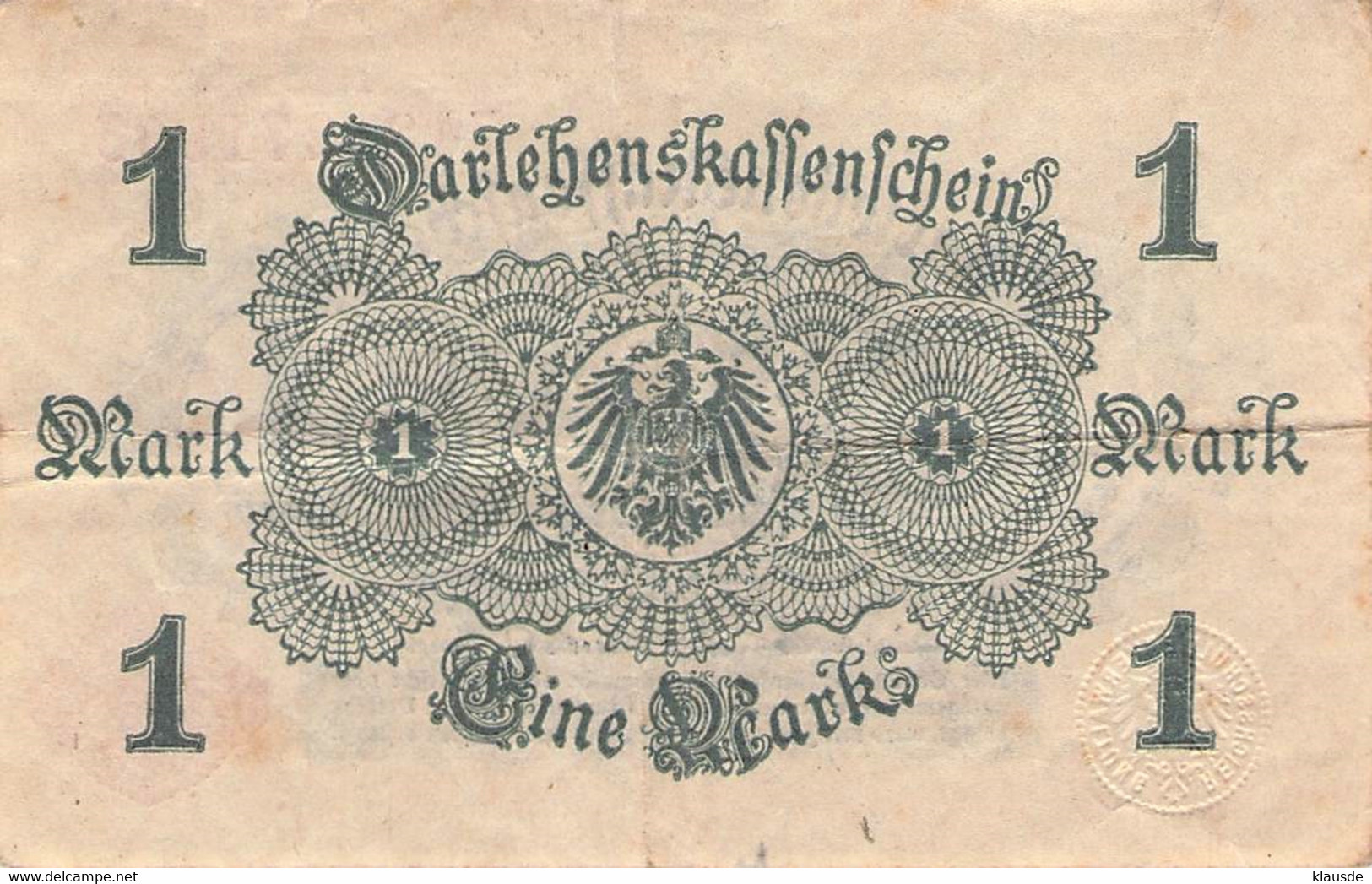 1 Mark 1914 Deutsche Reichsbanknote VG/G (IV)  Darlehenskassenschein - 1 Mark