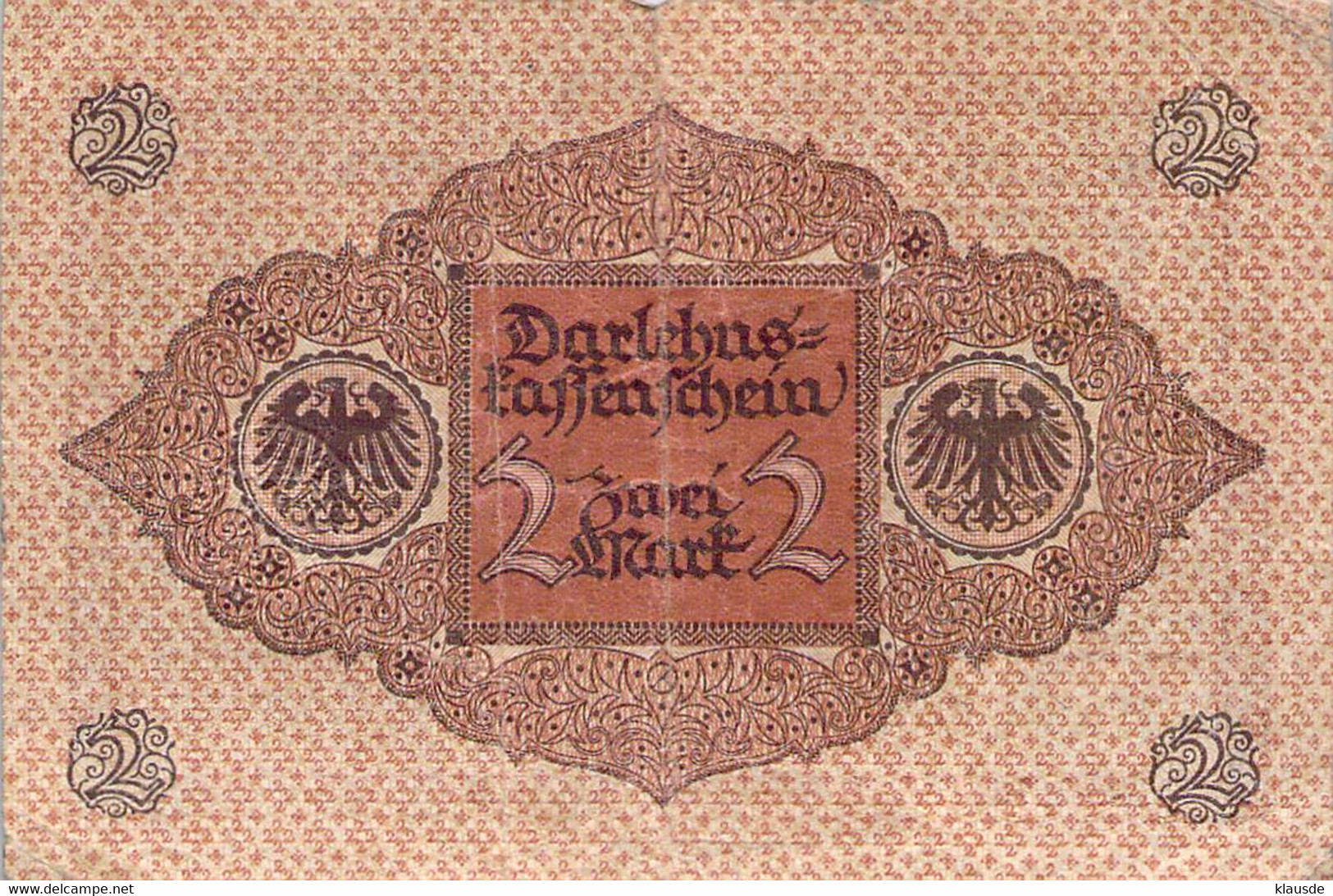 2 Mark 1920 Deutsche Reichsbanknote VG/G (IV) Darlehenskassenschein - 2 Mark