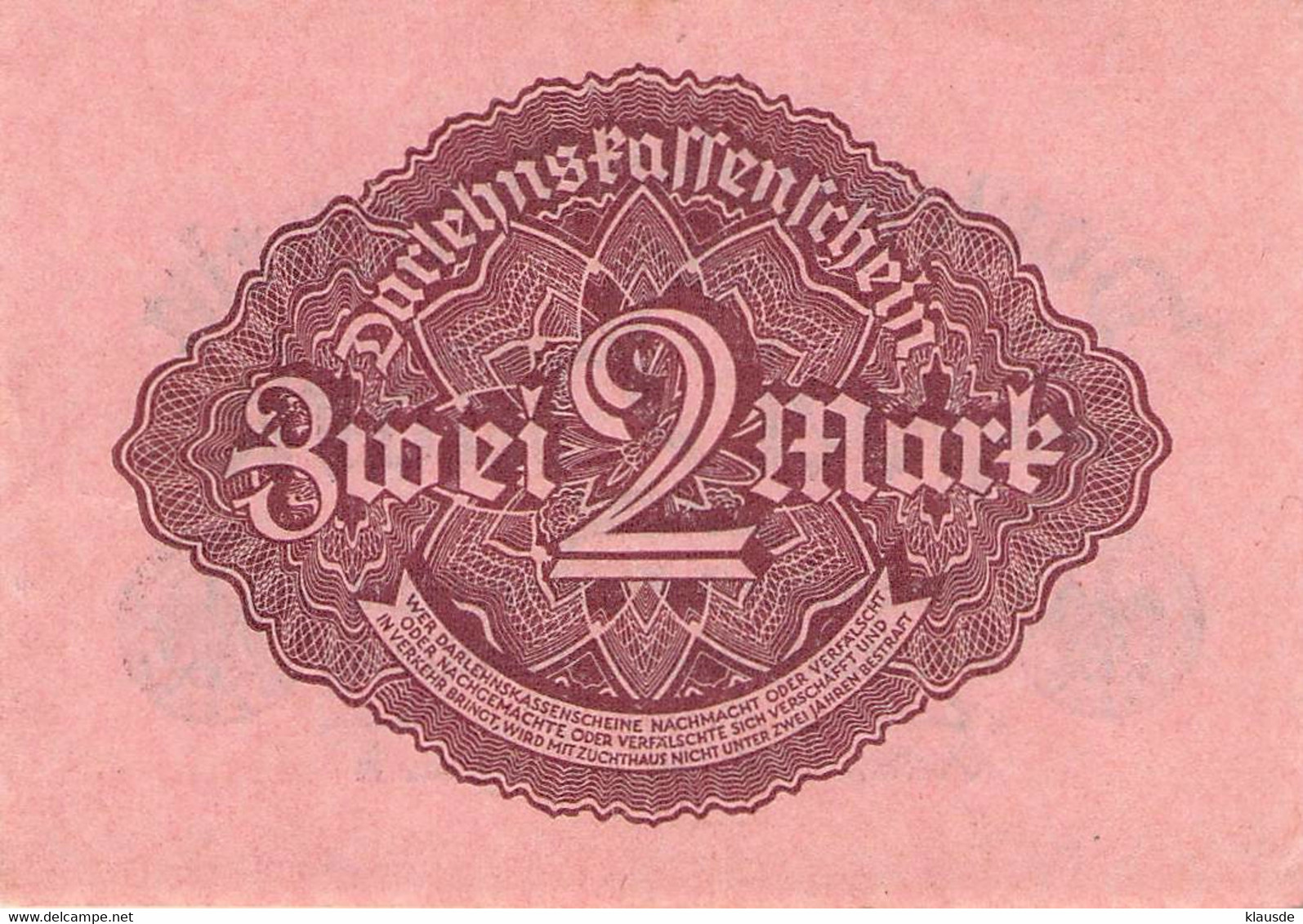 2 Mark 1922 Deutsche Reichsbanknote UNC (I) Darlehenskassenschein - 2 Mark