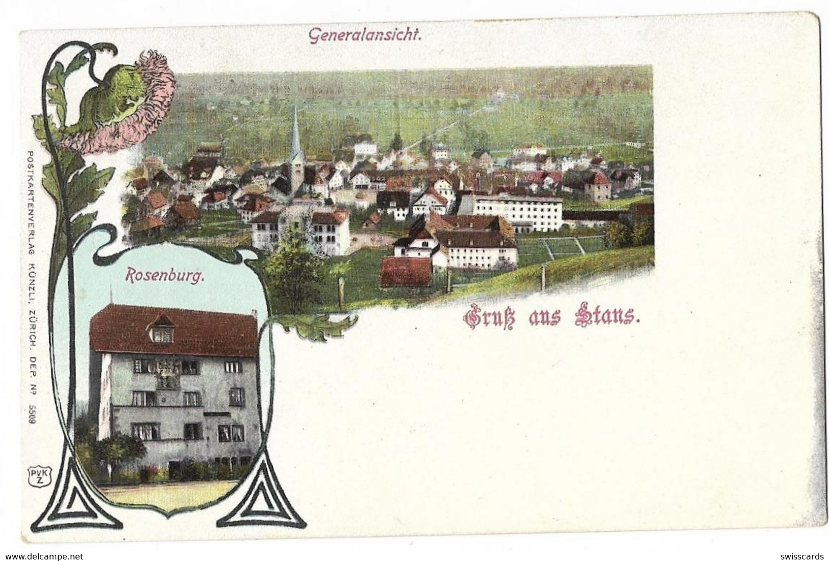 Gruss Aus STANS: 2-Bild-Litho Mit Rosenburg ~1900 - Stans