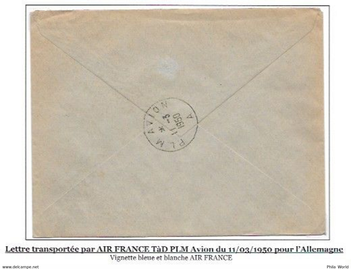 AIR FRANCE - 1950 Vignette LABEL Sur Lettre PLM AVION Pour ALLEMAGNE + LUFTPOST PAR AVION Aff GANDON - Aerei