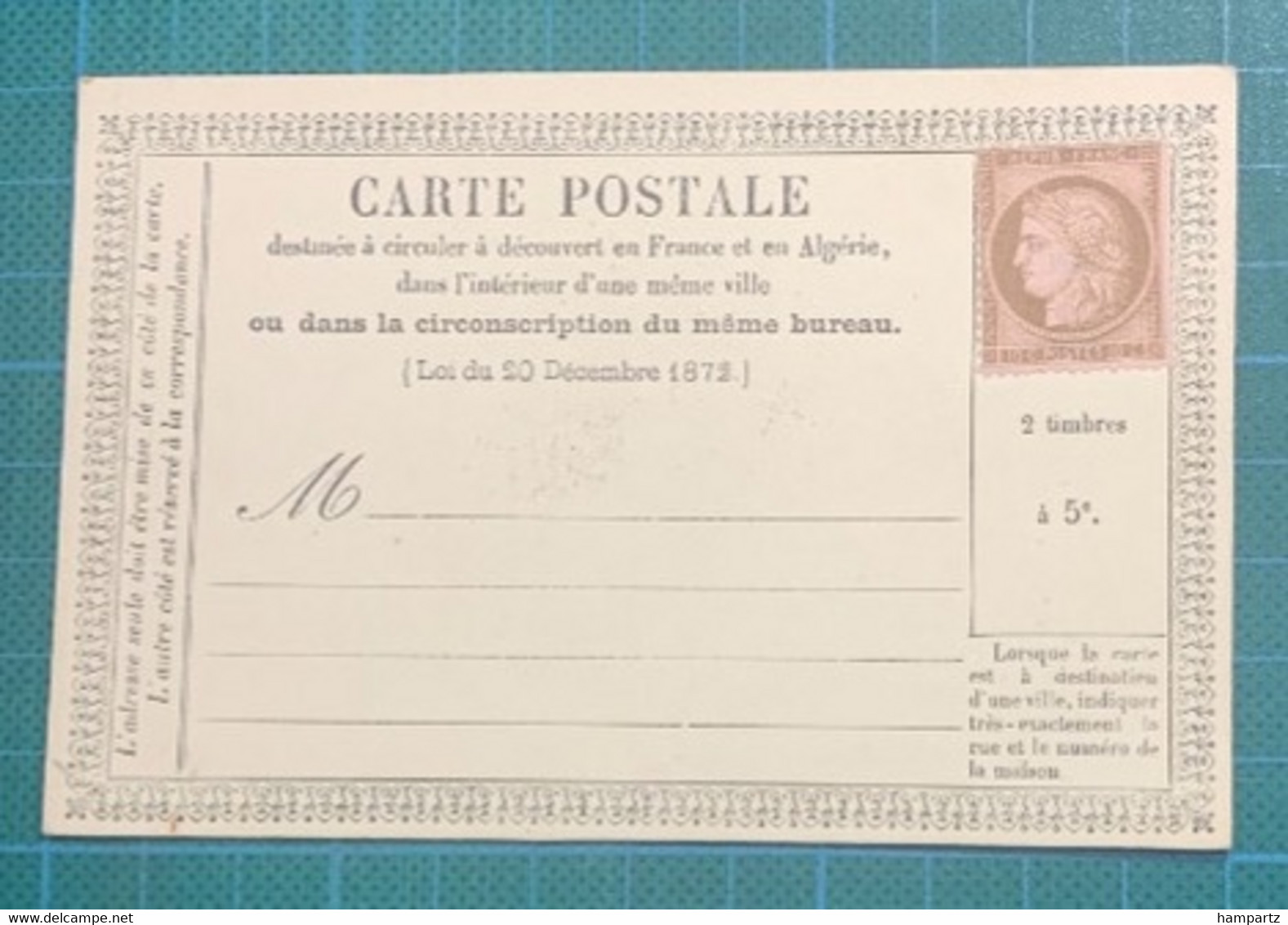 Carte Précurseur N°1 Neuve Avec Un N°58 Neuf Sans Gomme 1878 Cote 150€ - Precursor Cards