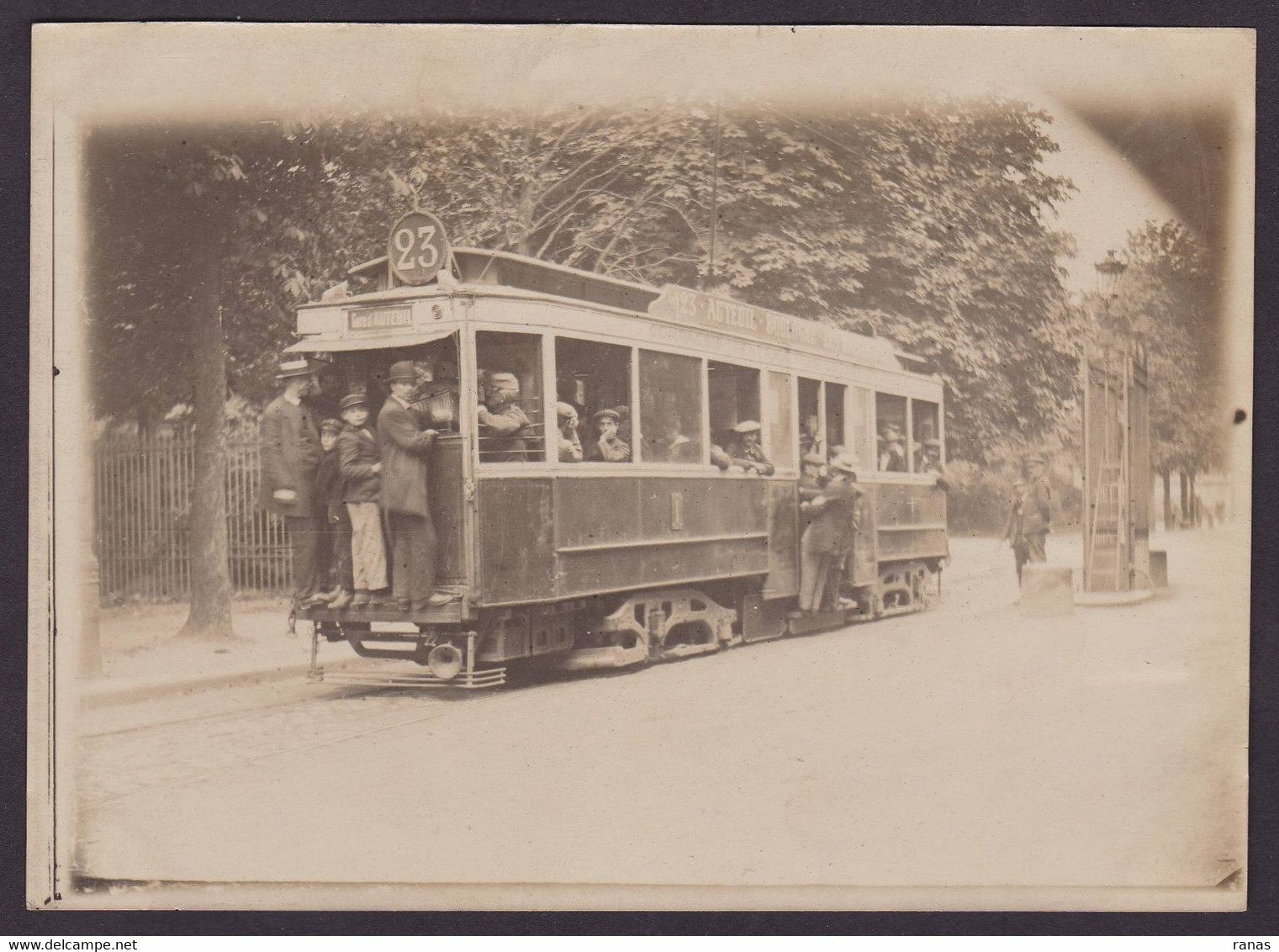 Photo Ancienne Paris Tramway Omnibus Ligne 23 AUTEUIL Octroi De Paris  Voir Dos - Automobiles