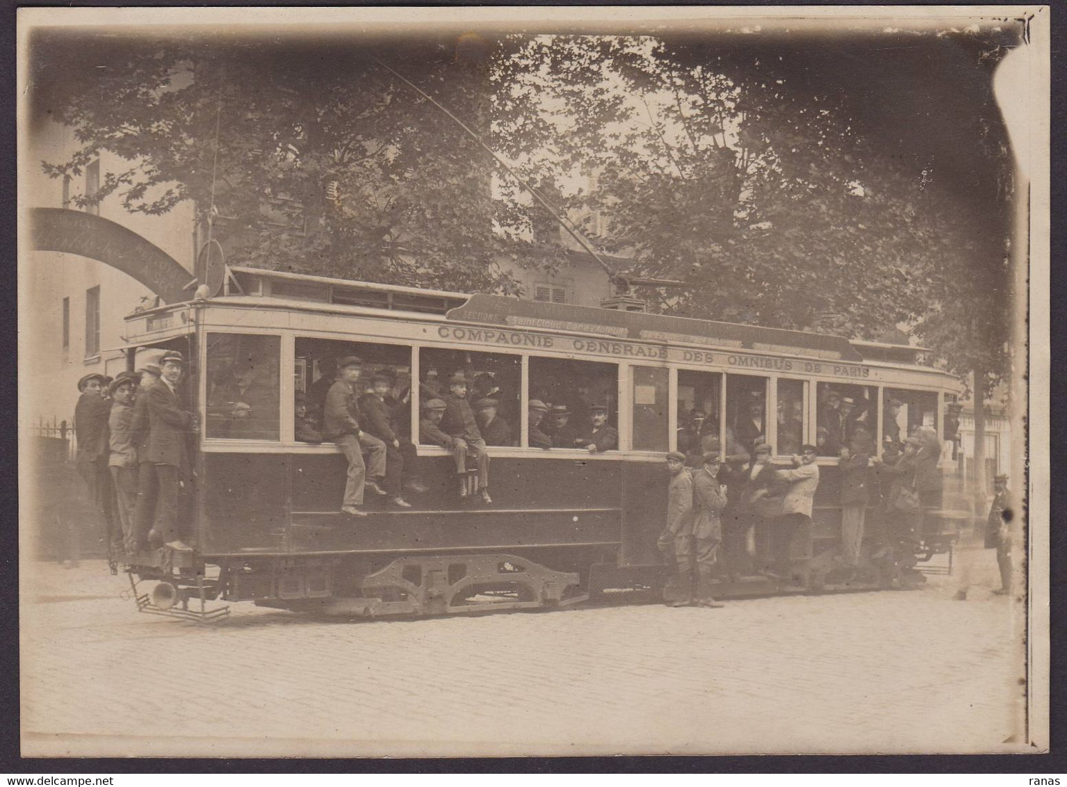 Photo Ancienne Paris Tramway Omnibus Ligne 23 Avenue La Reine Moulineaux Voir Dos - Cars