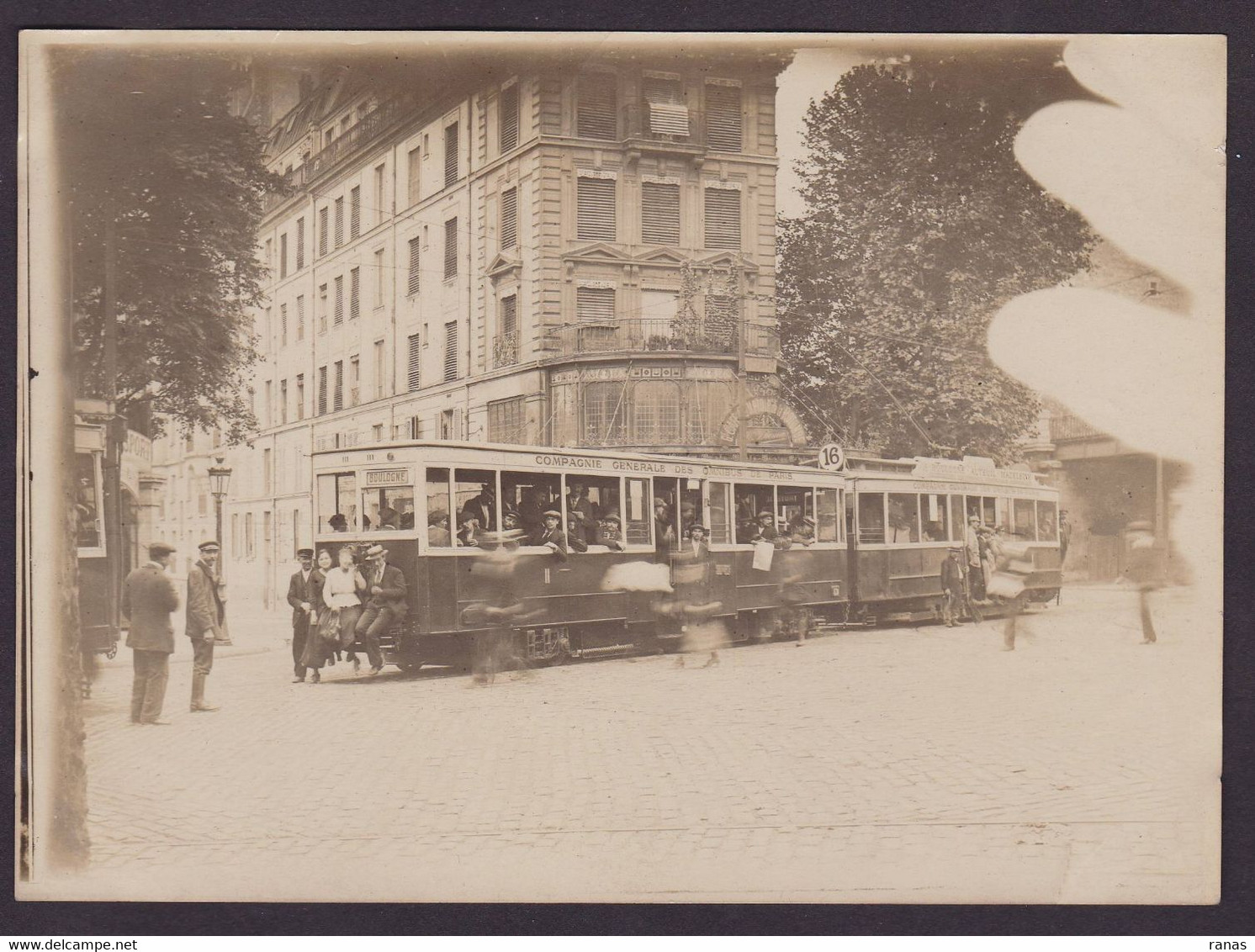 Photo Ancienne Paris Tramway Omnibus Ligne 16 Boulogne Auteuil Voir Dos - Automobiles