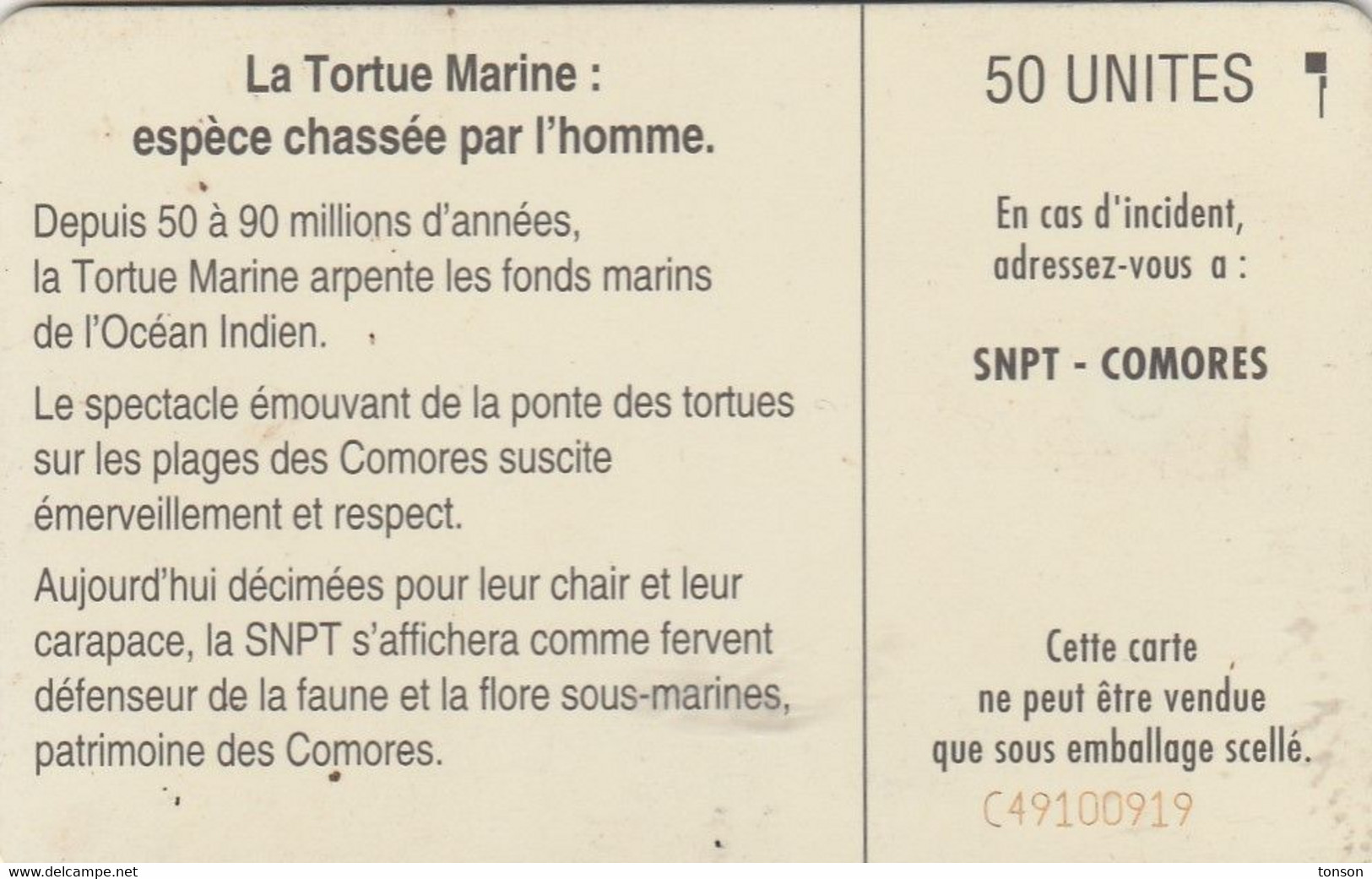 Comoros, KM-OPT-0009, 50Units, Marine Turtle, 2 Scans    Chip SC5 SB, - Comoros