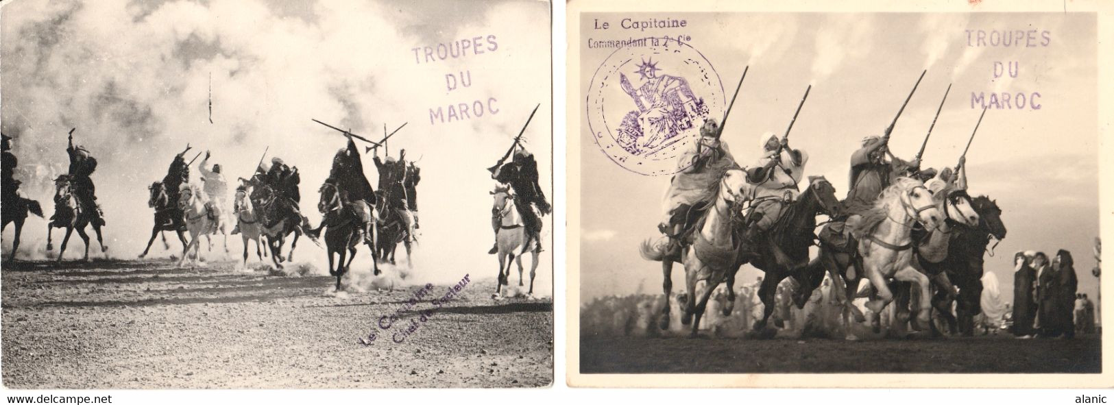 MAROC 2 CPA  La Fantasia. Moussem De Moulay Idriss. TROUPES DU MAROC +TAMPON MILITAIRE - Guerres - Autres
