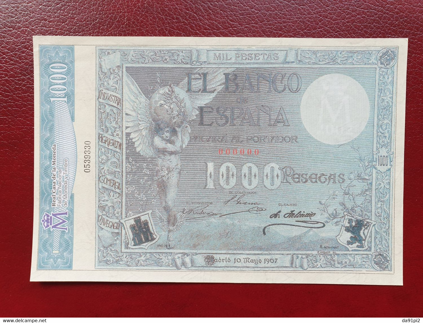 Billet Espagne 1000 Pesetas 1907 Reproduction Officielle F.N.M.T. - Other & Unclassified