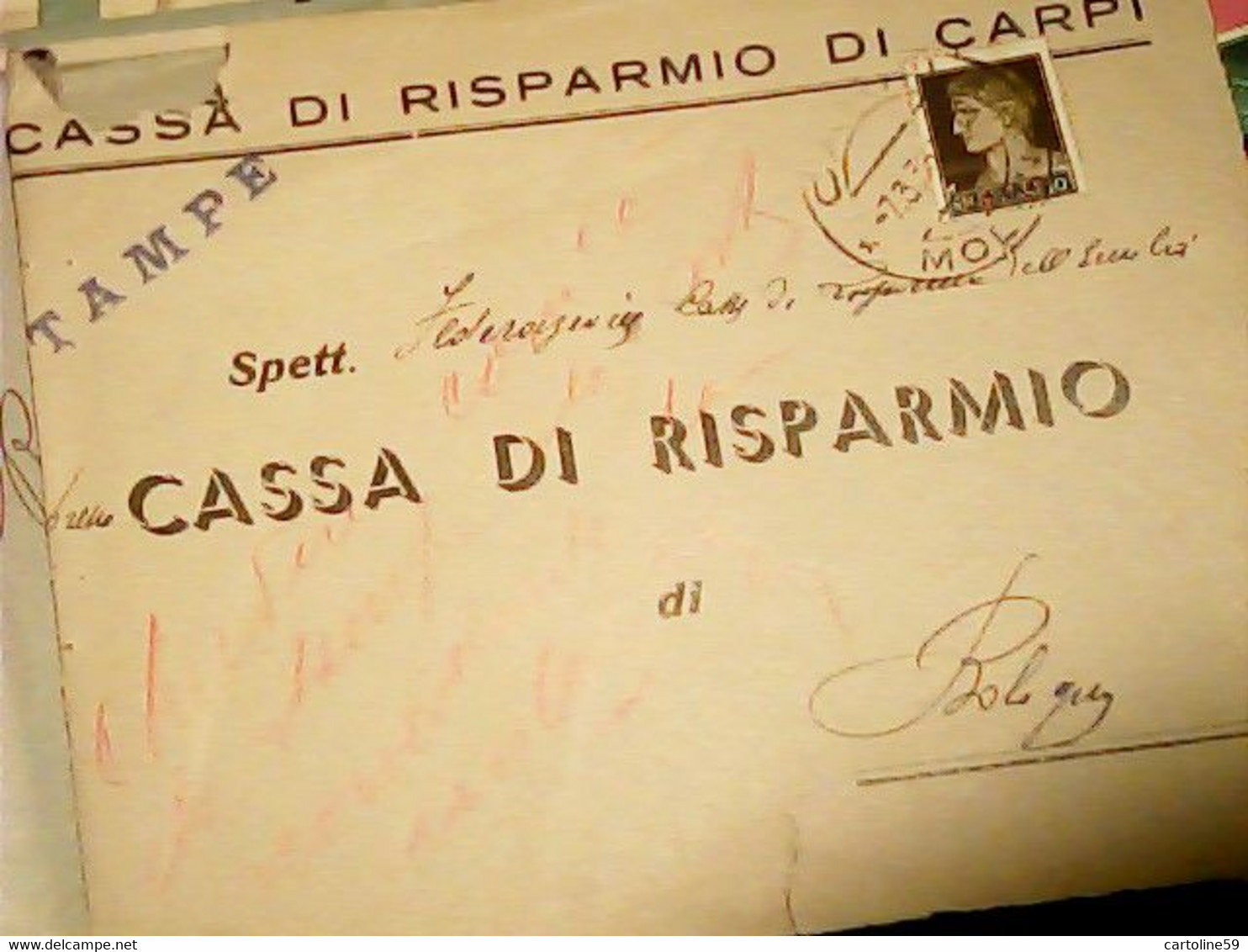 BUSTA PARTE DAVNTI  Cassa Risparmio Di CARPI VB1936 HU2367 - Carpi