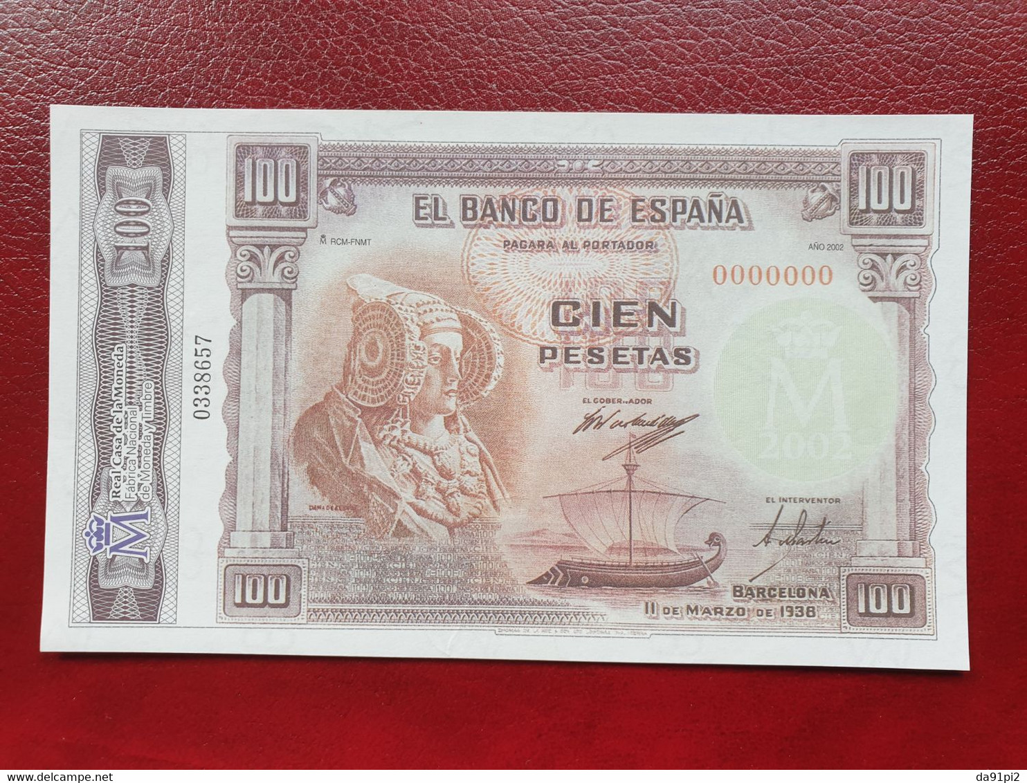 Billet Espagne 100 Pesetas 1938 Reproduction Officielle F.N.M.T. - Other & Unclassified