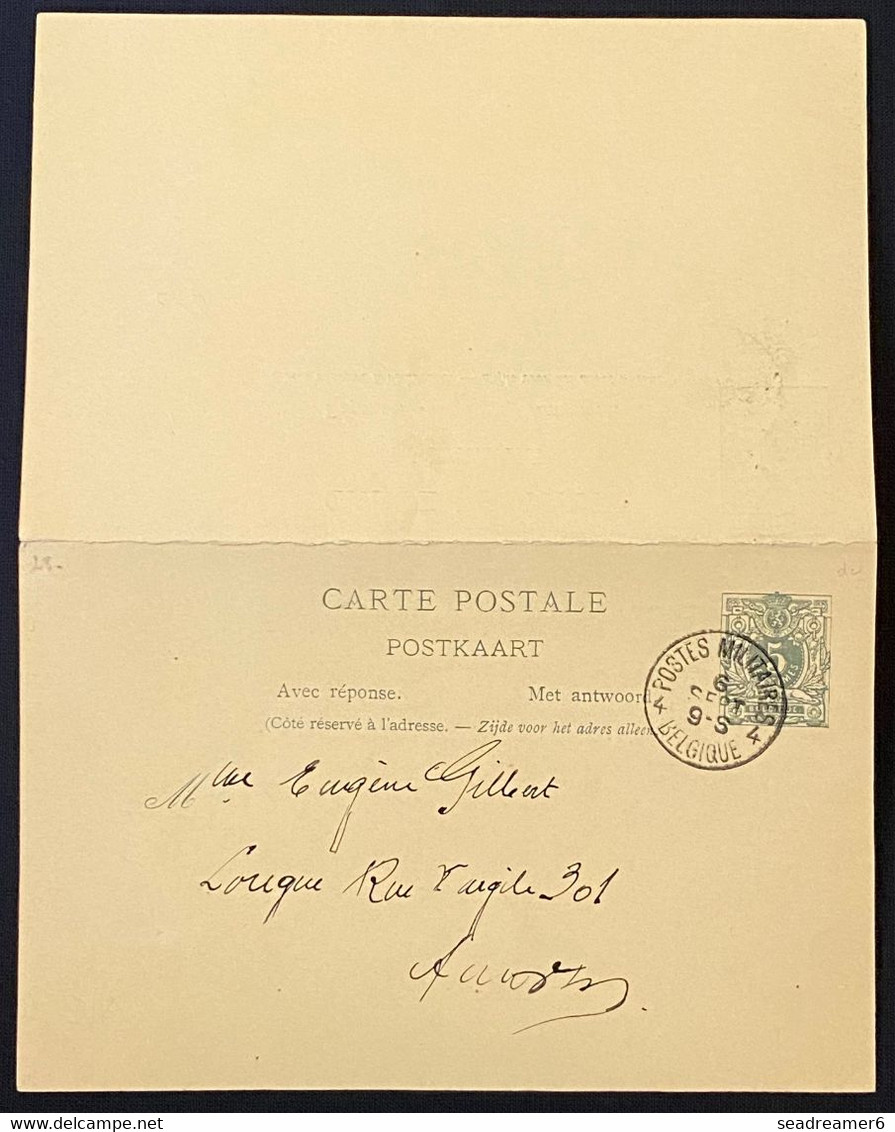 Entier Carte Réponse 5c Gris Obl Dateur Rond Petit Modele  4 Postes Militaires 4 Pour Anvers Pas Courant !! - Armée Belge