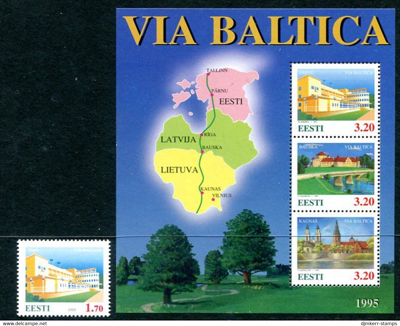 ESTONIA 1995 Baltic Highway MNH / **.  Michel 250, Block 8 - Estonie