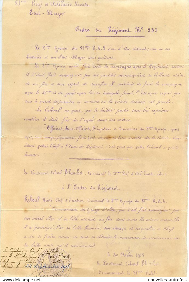 LOT MILITARIA 18 DOCUMENTS (DONT 2 CARNETS "COURS DE TELEPHONNE" 2eme ANNOTATION) DU 81eme REGIMENT D'ARTILLERIE LOURDE