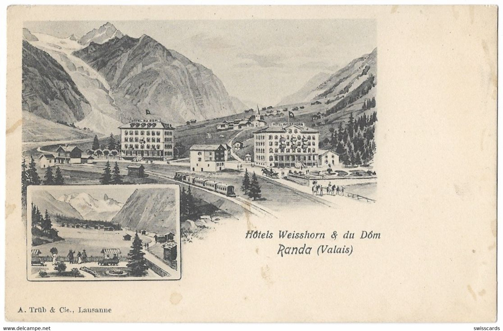 RANDA: Hotel Weisshorn Und Dom Mit Eisenbahn ~1910 - Randa