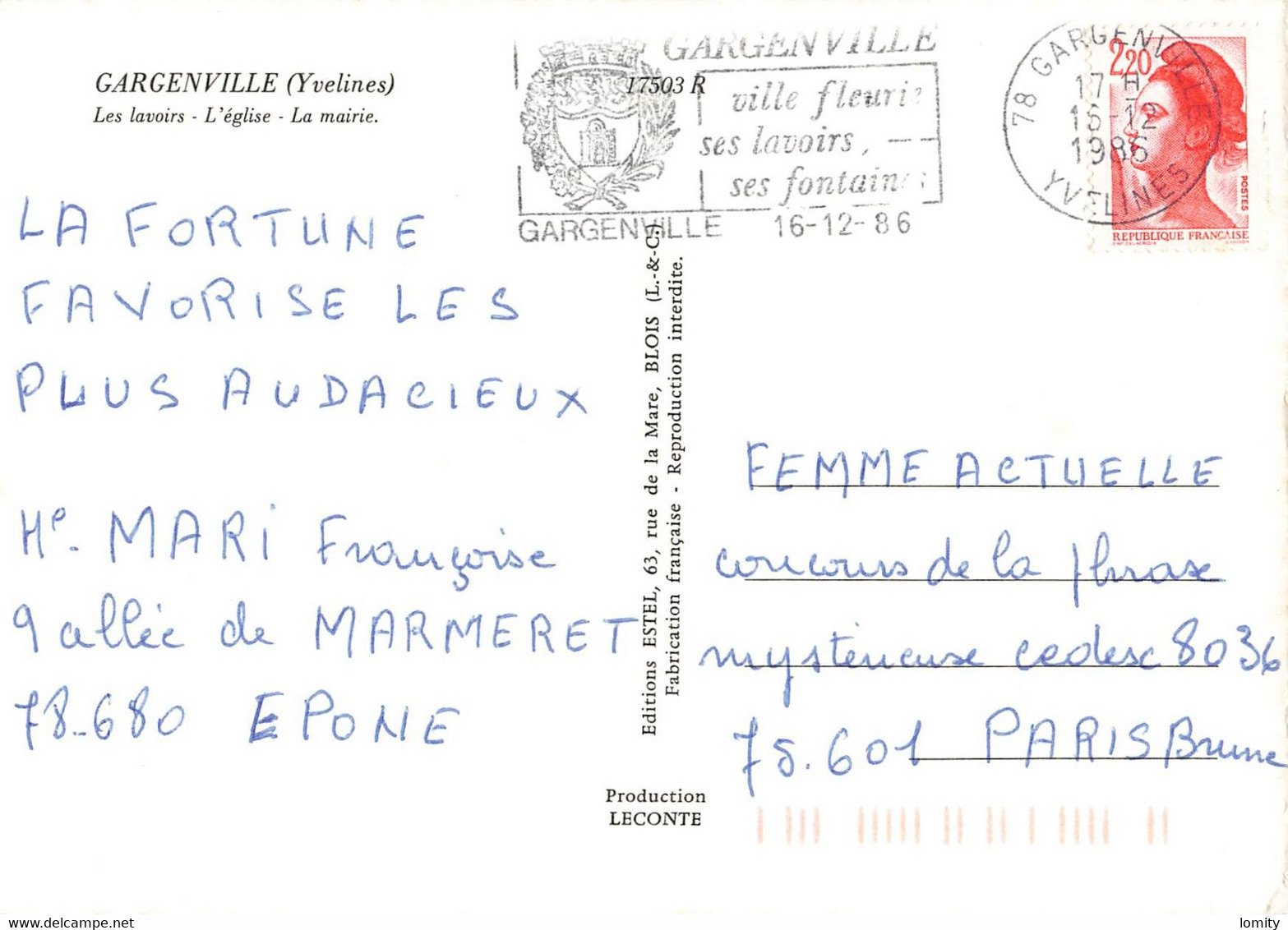 78 Gargenville Carte 4 Vues Lavoirs Eglise Mairie CPM Cachet Gargenville 1986 - Gargenville