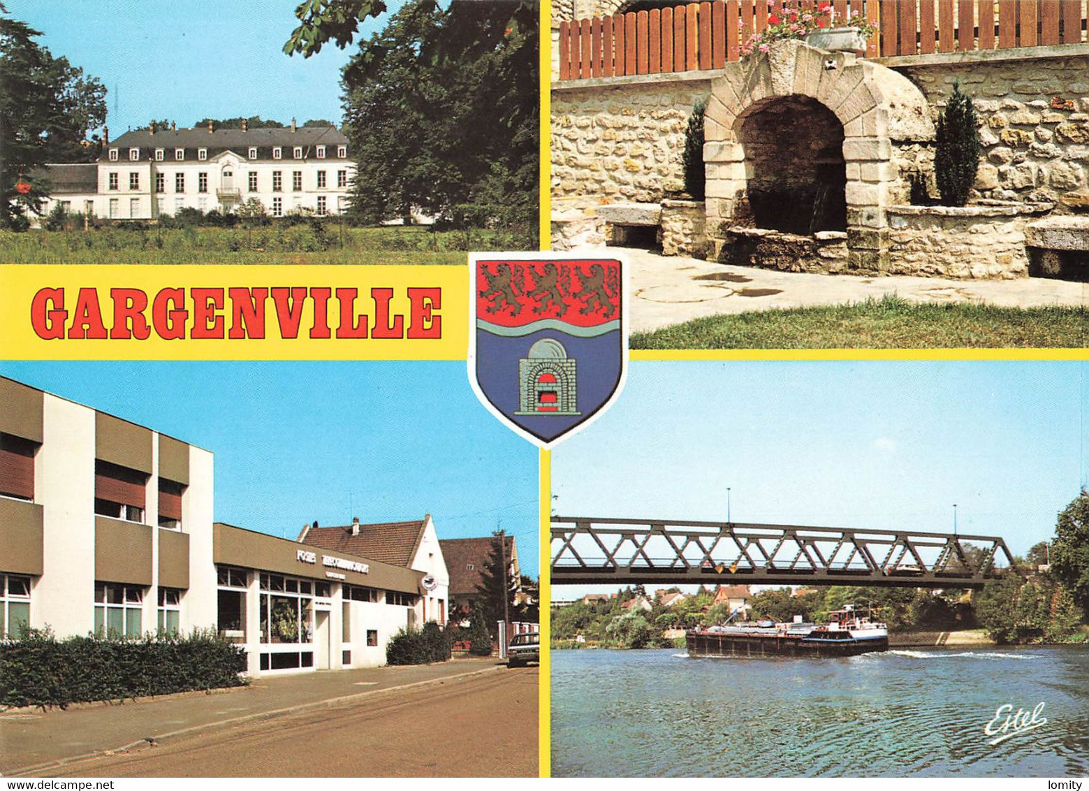 78 Gargenville Carte 4 Vues Chateau Fontaine La Poste PTT Seine  CPM Cachet Gargenville 1986 - Gargenville