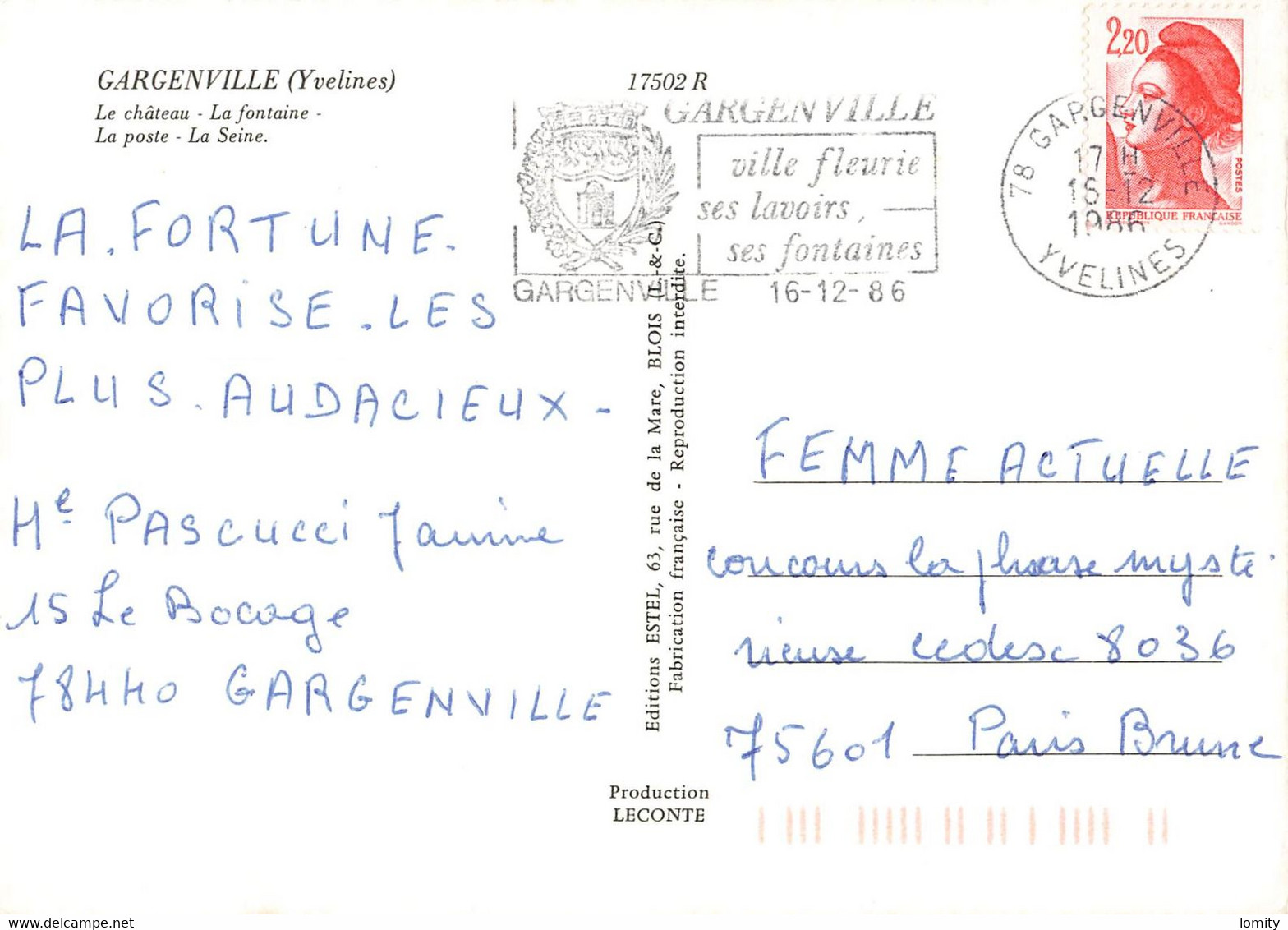 78 Gargenville Carte 4 Vues Chateau Fontaine La Poste PTT Seine  CPM Cachet Gargenville 1986 - Gargenville