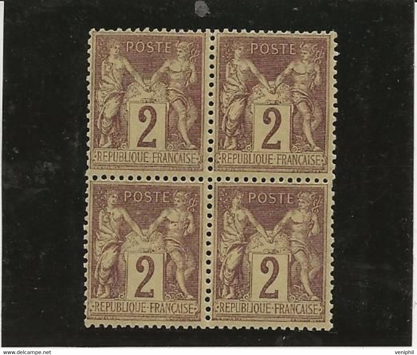 TYPE SAGE N° 85 BLOC DE 4 NEUF -TIMBRES DU HAUT CHARNIERE LES AUTRES XX .TB ANNEE 1877-COTE : 80 € - 1876-1898 Sage (Type II)