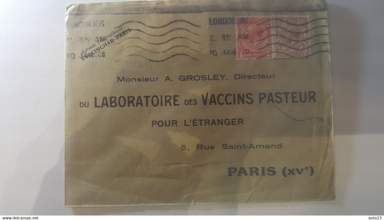 LETTRE ANGLETERRE LONDRE  12/4/1920 POUR PARIS FRANCE LABORATOIRE VACCINS PASTEUR LONDON - Pharmacy