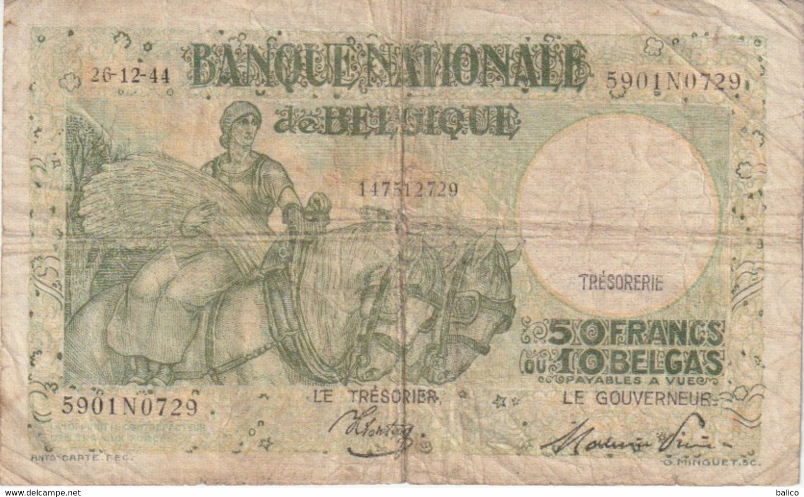 Nationale Bank - Van Belgie - 50 Frank Of 10 Belga - 26/12/1944 - 50 Francs