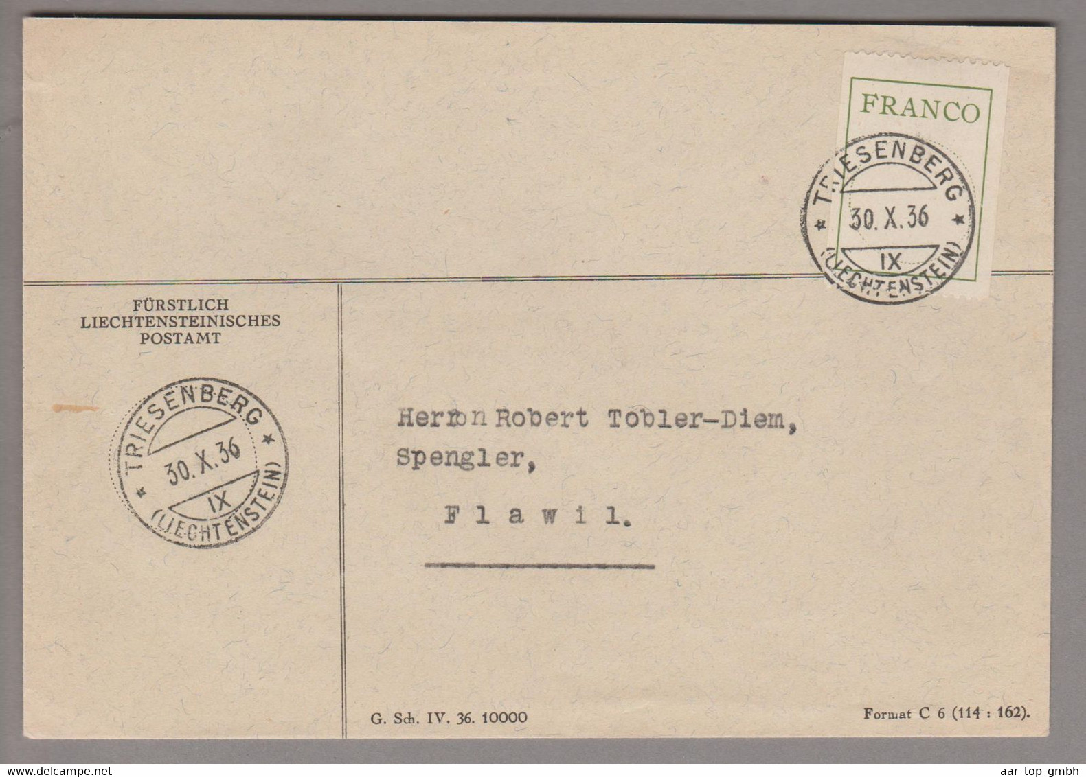Liechtenstein Franco 1936-10-30 Triesenberg #3 Auf Brief - Segnatasse