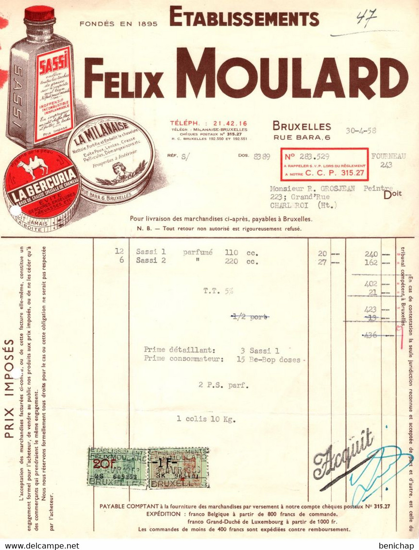 Ets. Félix Moulard - Sassi - La Milanaise - La Gercuria - Bruxelles 1958. - Chemist's (drugstore) & Perfumery