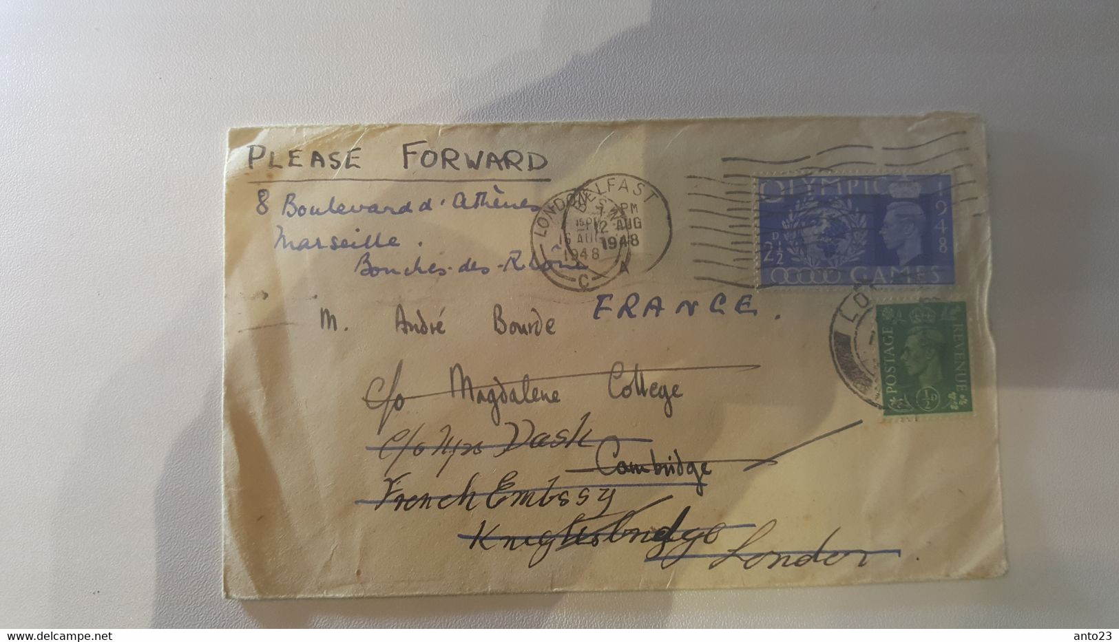 EIRE IRLANDE POUR LONDRES 1948 AVEC FORWARD MARSEILLE FRANCE - Cartas & Documentos