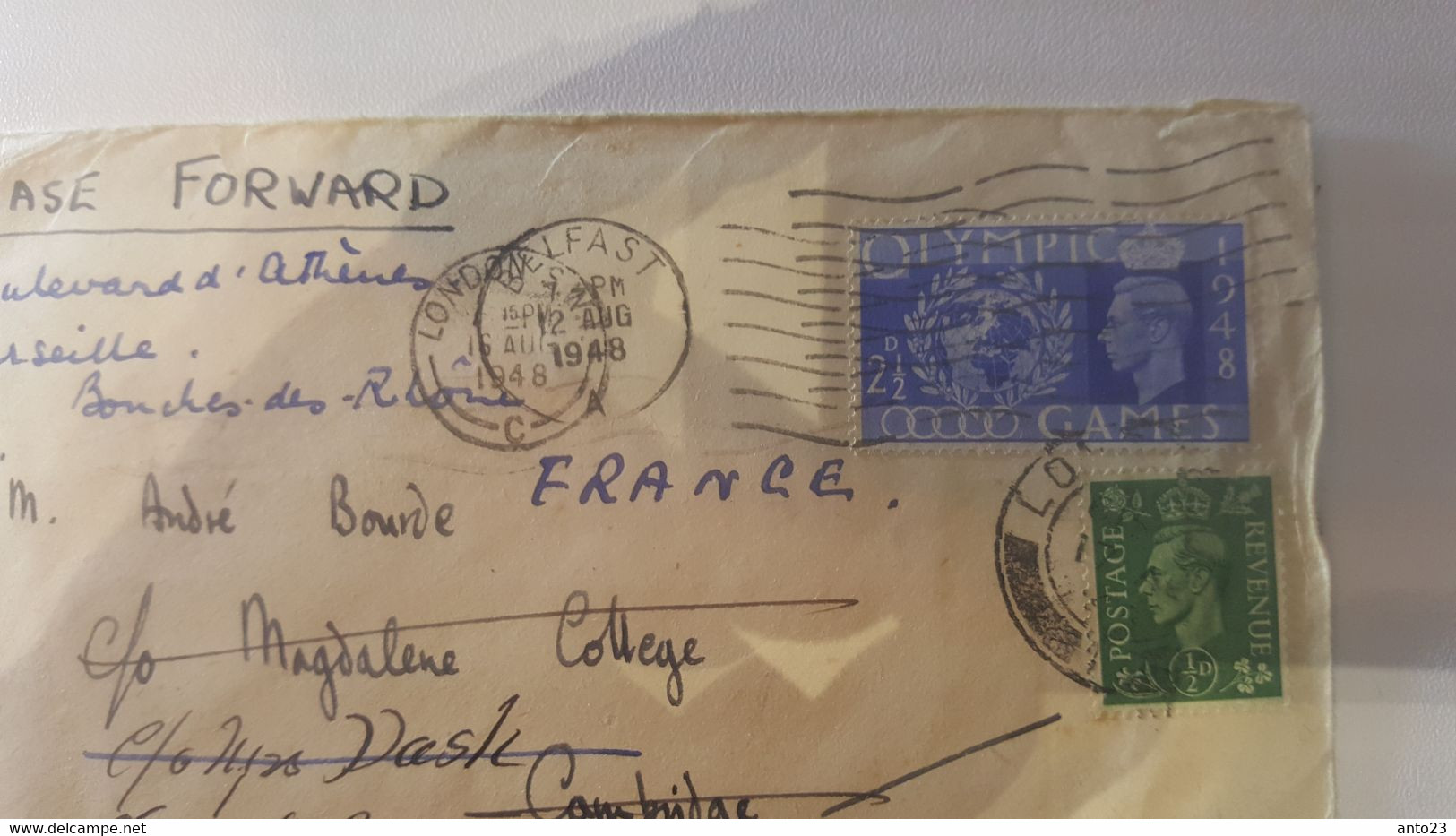 EIRE IRLANDE POUR LONDRES 1948 AVEC FORWARD MARSEILLE FRANCE - Cartas & Documentos