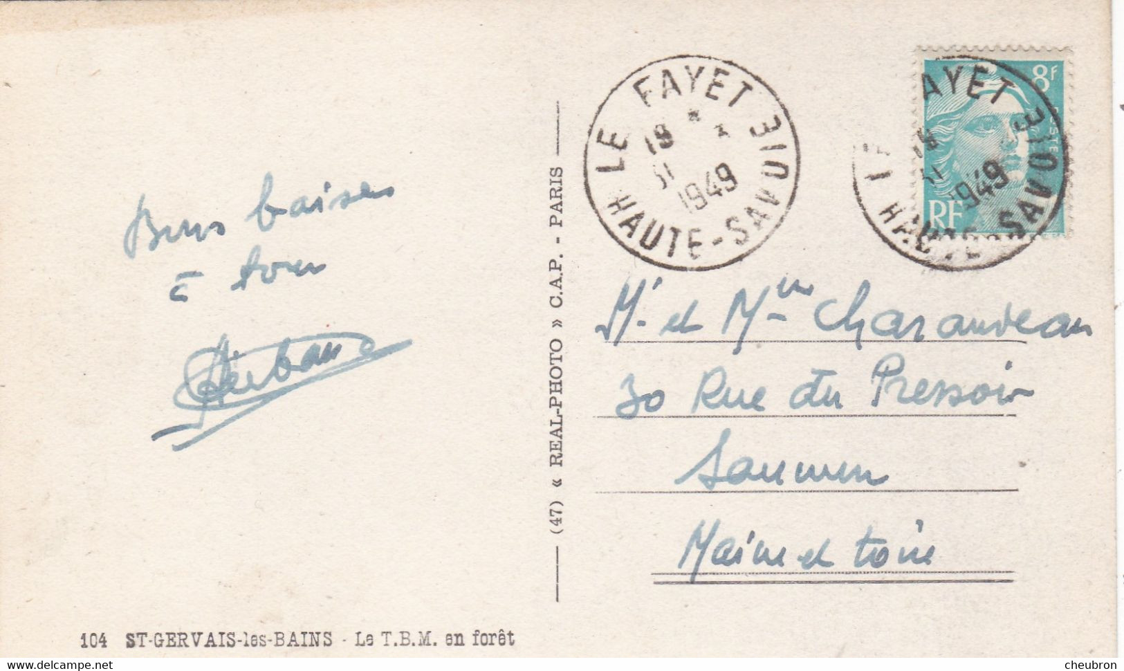 74. SAINT GERVAIS LES BAINS. LE TRAMWAY T.B.M. EN FORÊT. ANNEE 1949 + TEXTE - Saint-Gervais-les-Bains