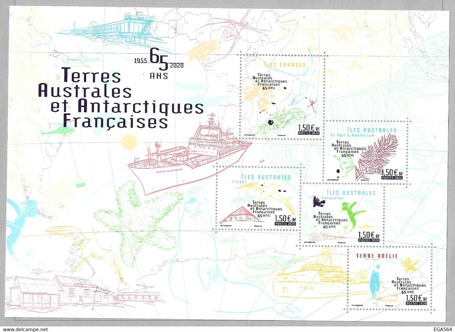 V17 - TAAF Bloc Feuillet **MNH De 2020 - Les 5 Bases Françaises - Format 210x150 Mm -  Faciale D'un Timbre 1,50 € - Unused Stamps