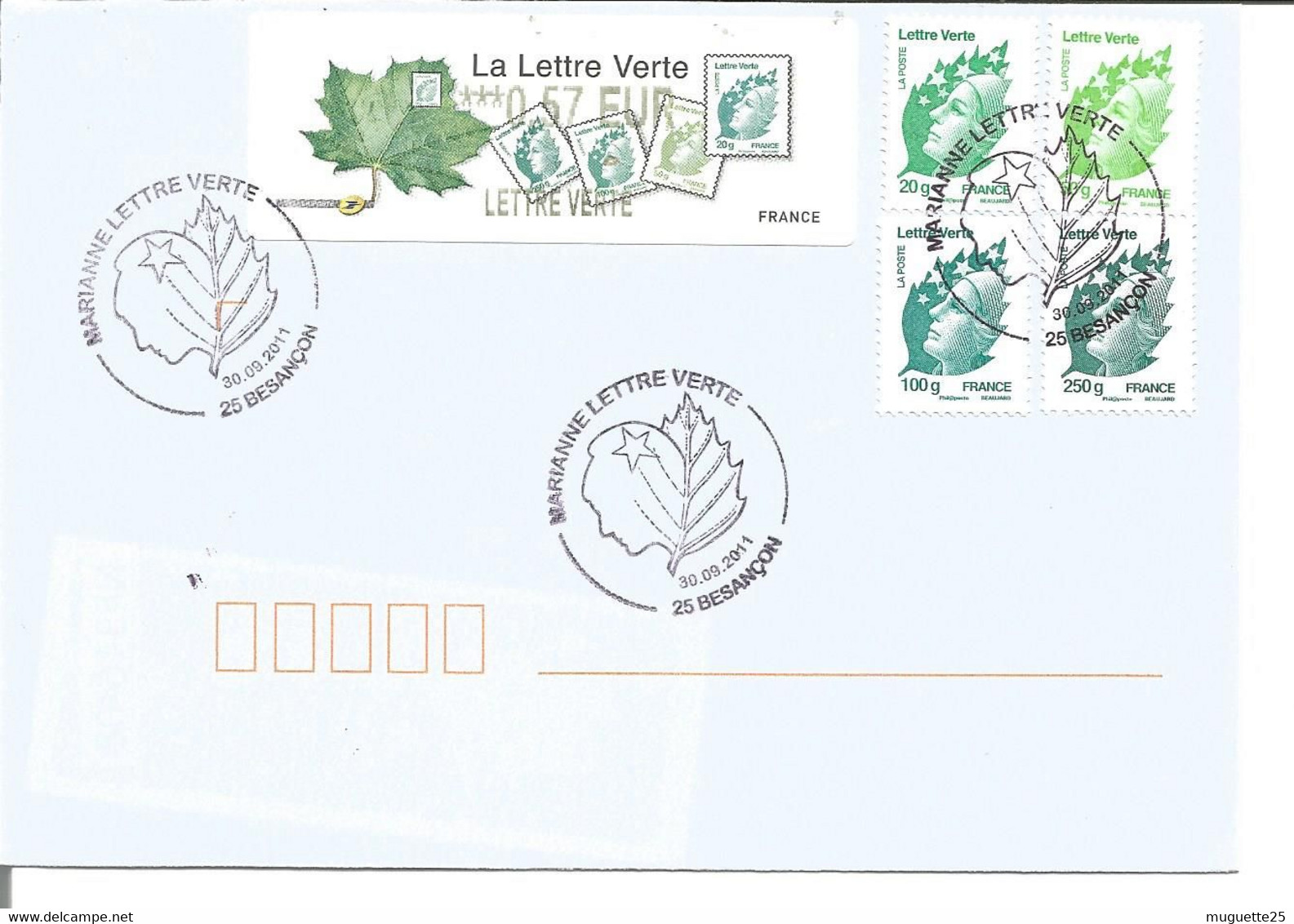 La Lettre Verte Marianne Besançon 08 09 2011 Avec Lisa - Temporary Postmarks