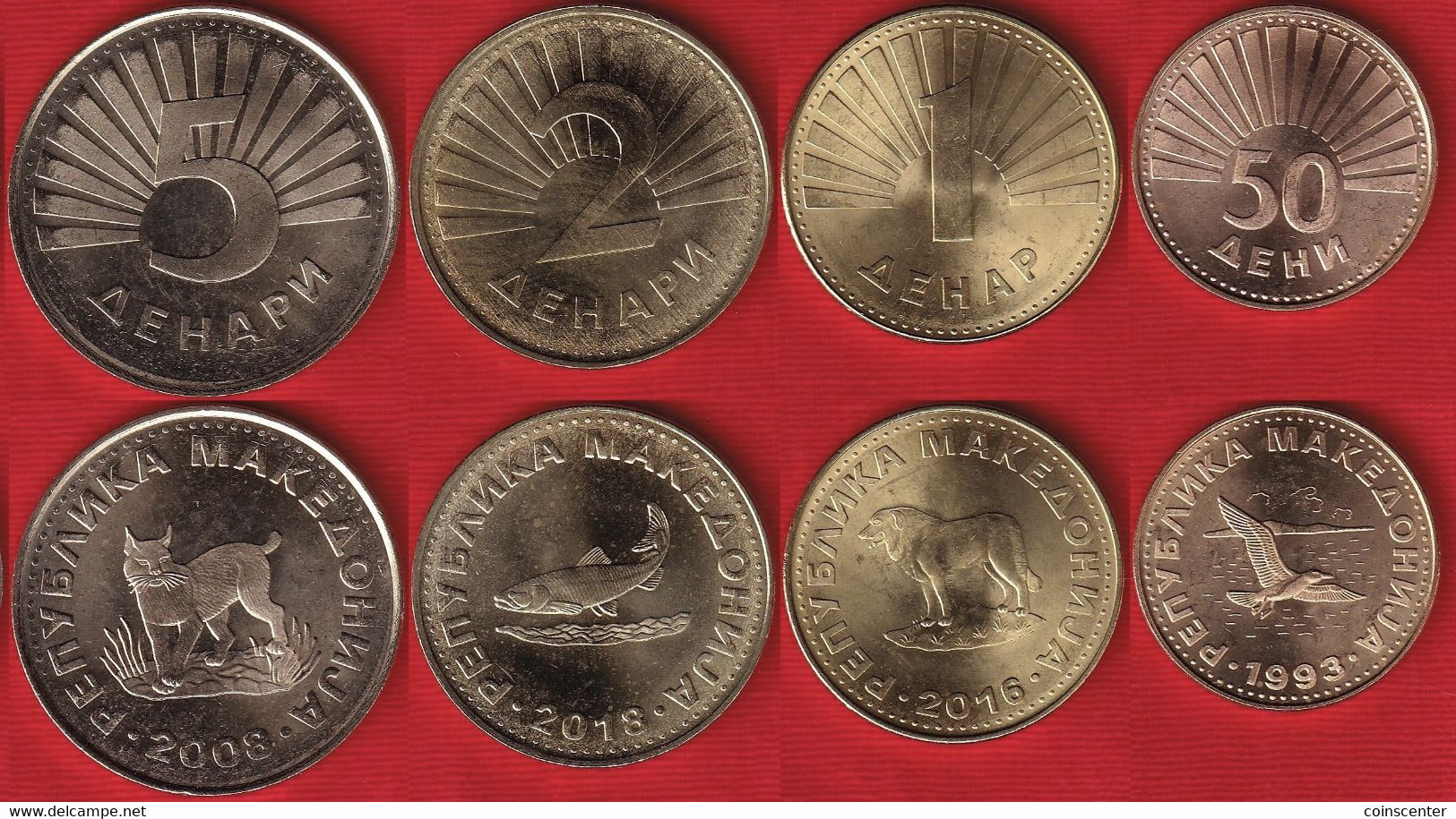 North Macedonia Set Of 4 Coins: 50 Deni - 5 Denari 1993-2018 UNC - Macedonia Del Norte