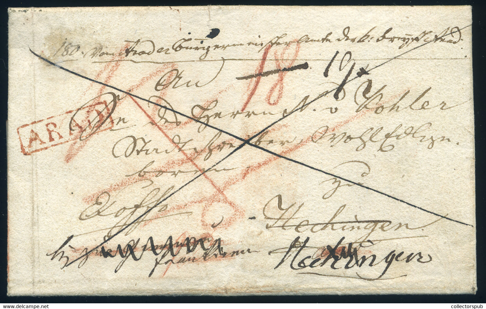 ARAD 1840 Ex Offo Levél Aradról A Württembergi Hechingenbe, Visszaküldve. Ritka és Szép Darab! / Ex Offo Cover From Arad - ...-1867 Voorfilatelie