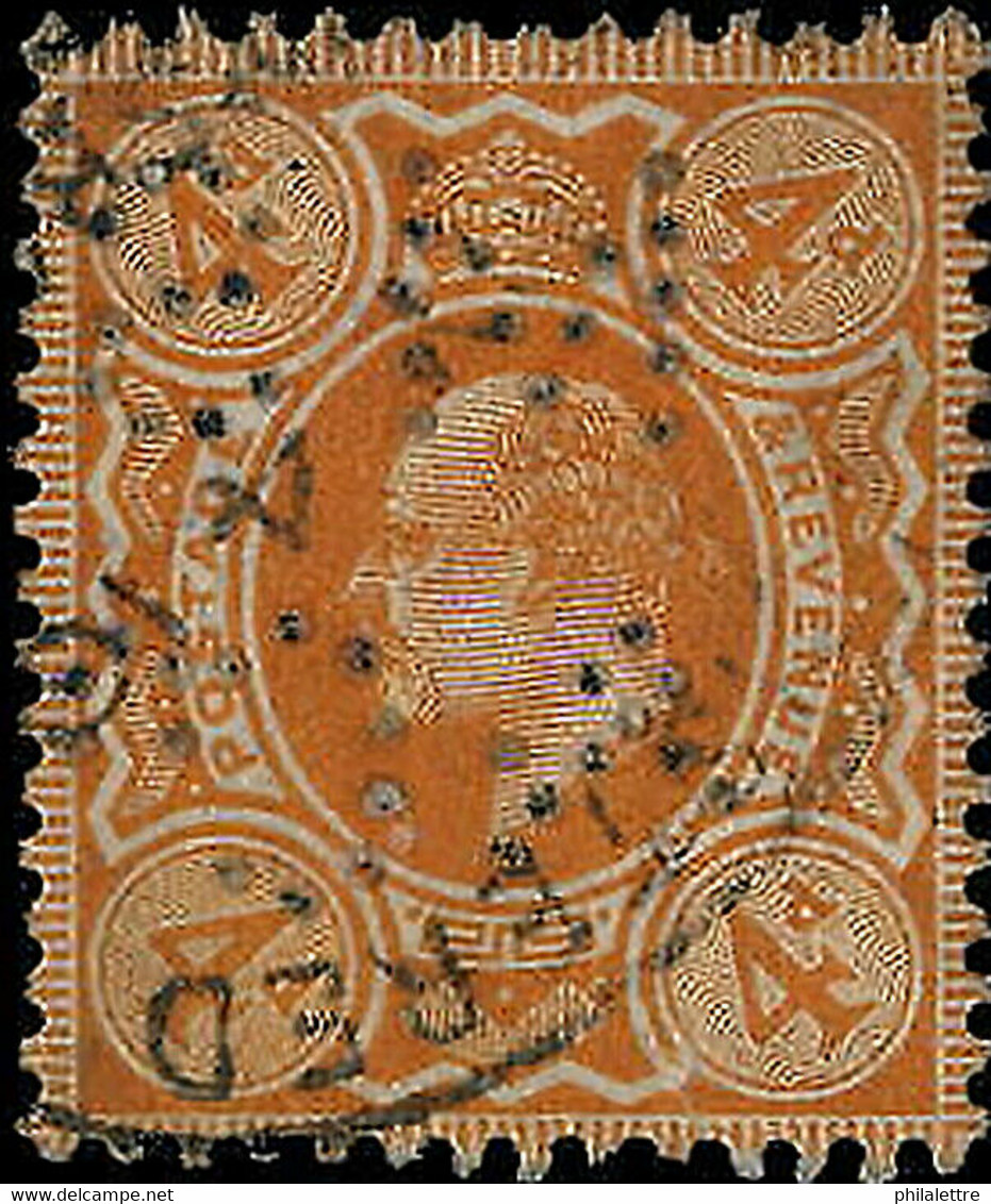 GB - KEVII 1910 - SG M25(2)/SG240 4d PALE-ORANGE P.14 (DLR) Perfin "M S / & C°" - Gebraucht