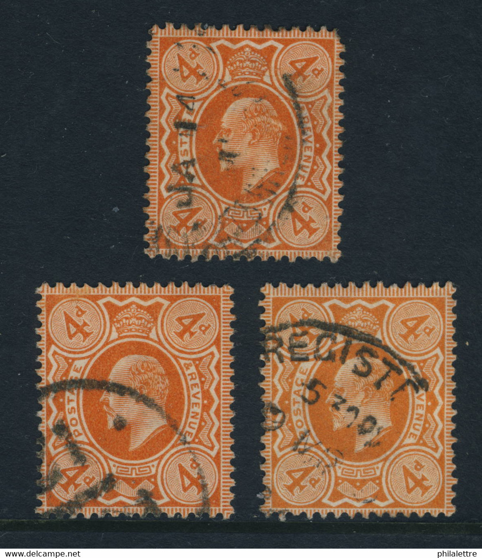 GB - KEVII 1910 - 3X SG M25(3)/SG241 4d ORANGE-RED P.14 (DLR) FINE USED - Used Stamps