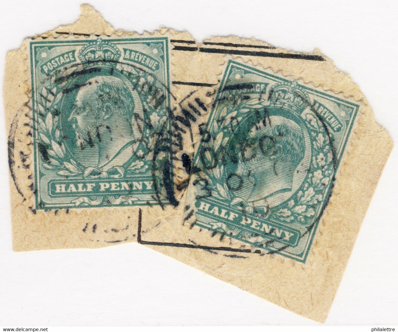 GB - KEVII 1902 2xSG215 Used "LONDON/10" Milled Edge Newspaper Pre-Cancel /piece - Used Stamps
