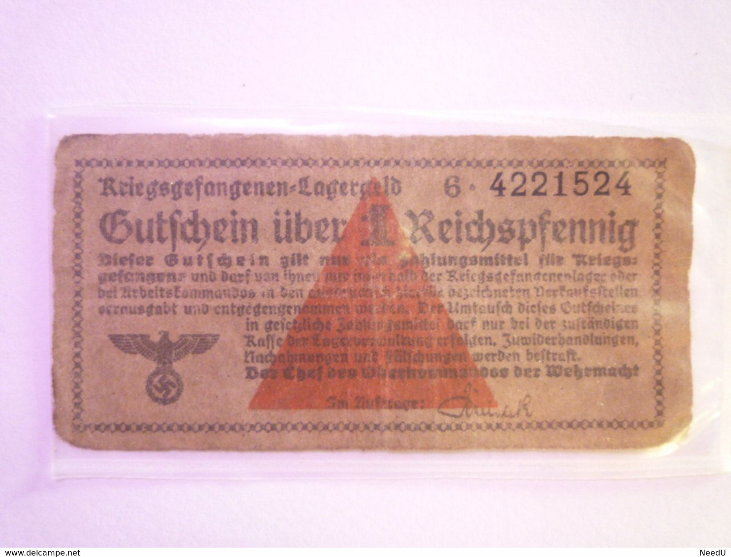 GP 2020 - 2647  BILLET ALLEMAND De CAMP De PRISONNIERS De GUERRE  (39 - 45)   1  REICHSPFENNIG  XXX - Non Classificati