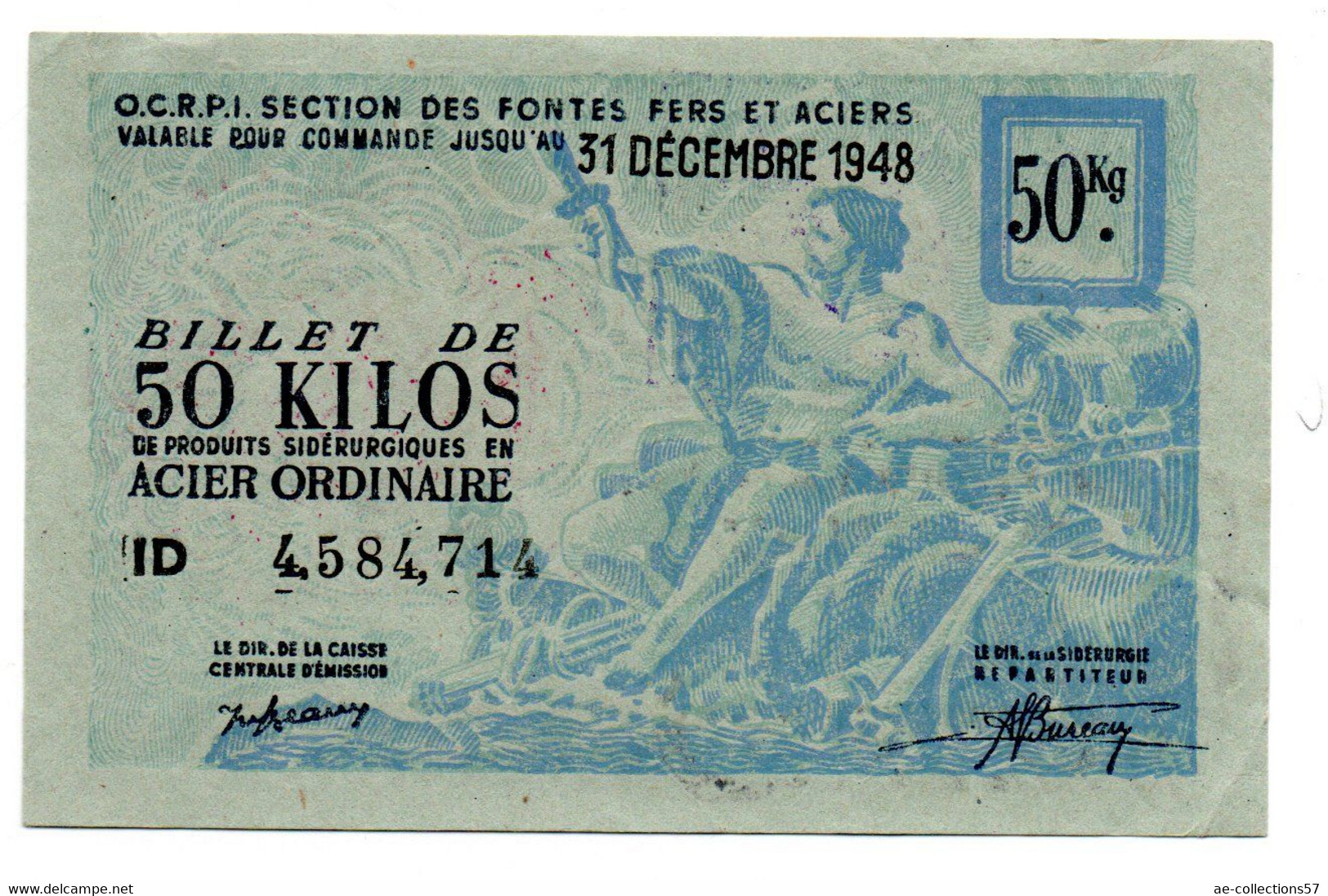 France -  50 KG Acier Ordinaire 31/12/1948 -  O C R P I -  SUP - Bons & Nécessité