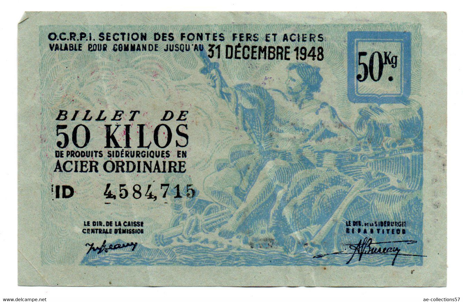 France -  50 KG Acier Ordinaire 31/12/1948 -  O C R P I -  TTB - Bons & Nécessité