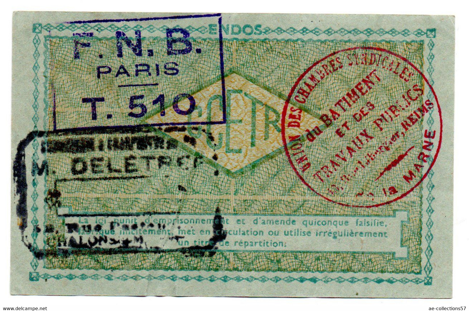 France -  50 KG Acier Ordinaire 31/12/1948 -  O C R P I -  TTB - Bons & Nécessité