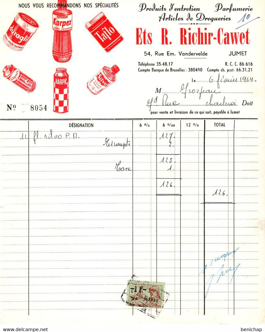 Produits D'entretien - Articles De Drogueries - Parfumerie - Ets. R.Richir-Cawet - Jumet 1964. - Perfumería & Droguería