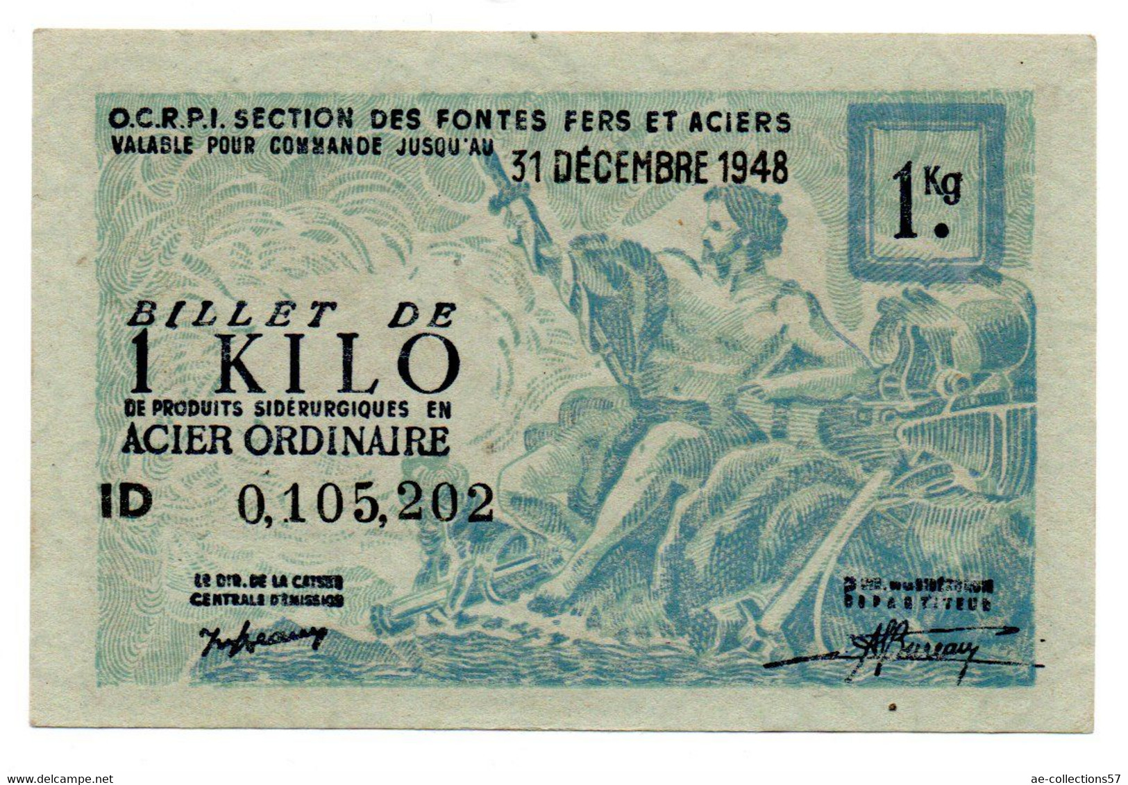 France -  1 KG Acier Ordinaire 31/12/1948 -  O C R P I -  SPL - Bons & Nécessité