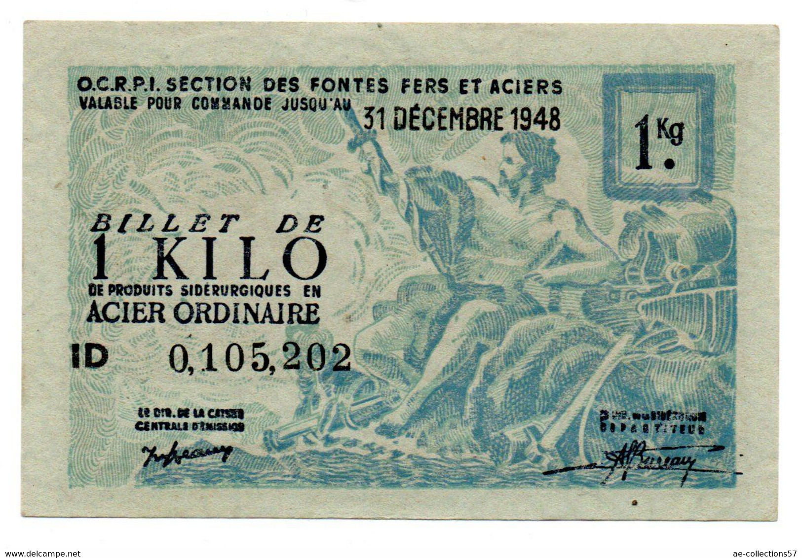 France -  1 KG Acier Ordinaire 31/12/1948 -  O C R P I -  SPL - Notgeld