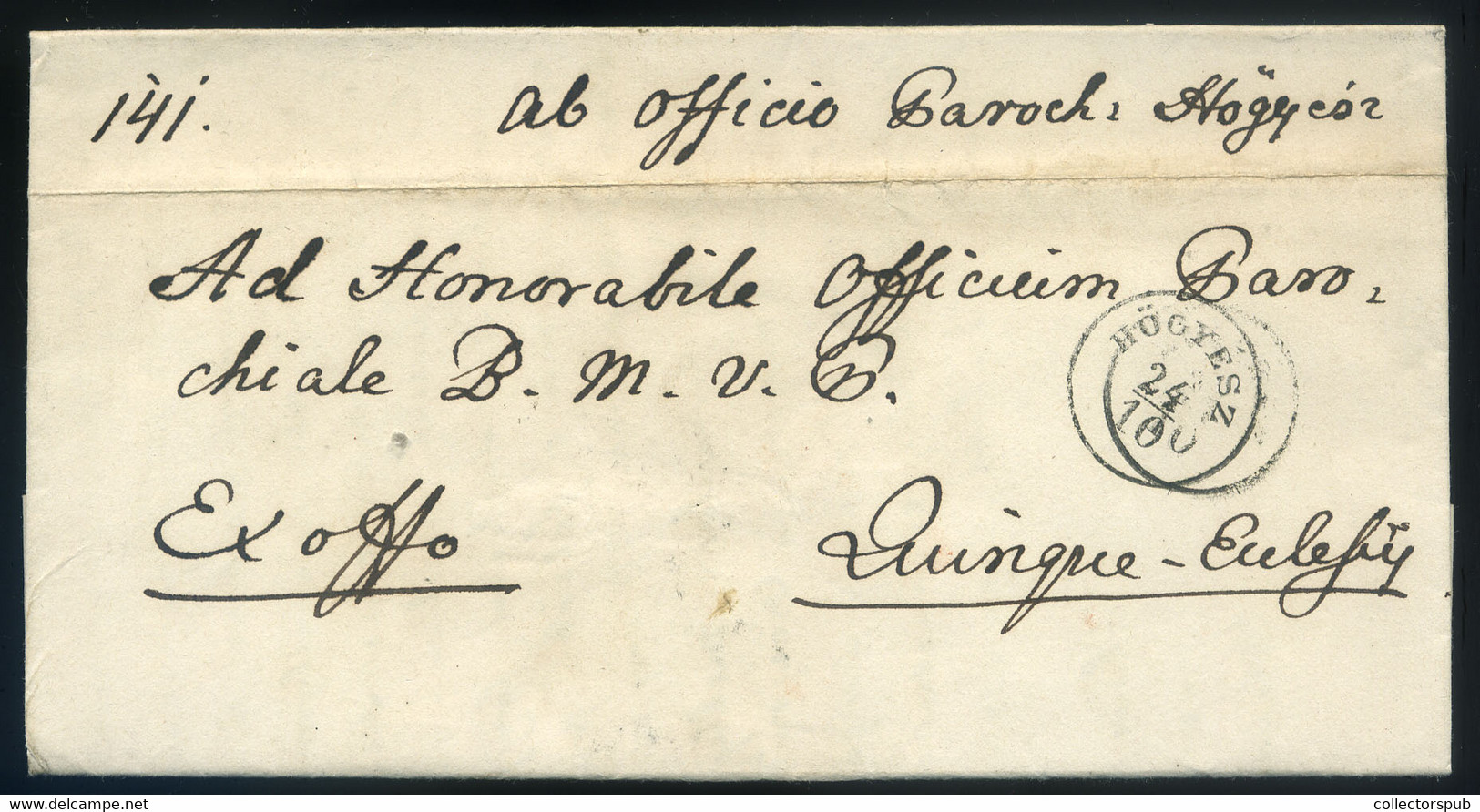 HŐGYÉSZ 1857. Szép Ex Off Levél, Tartalommal, Gyenis Károly Plébános  /  1857 Nice Ex Off Letter, Cont. Vicar Károly Gye - ...-1867 Voorfilatelie